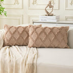 Set of 2 Soft Moroccan Throw Pillow Covers 12x20 Inch Plush Boho Decorative Pillow Cover Accent Cushion Case for Couch Sofa Bed, Light Brown