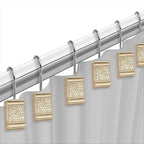 Zahari Home 13pc Sinatra Bathroom Shower Curtain Set - Gold Curtain & 12 Champagne Hooks - Luxury Fabric Bling Unique Beautiful Set