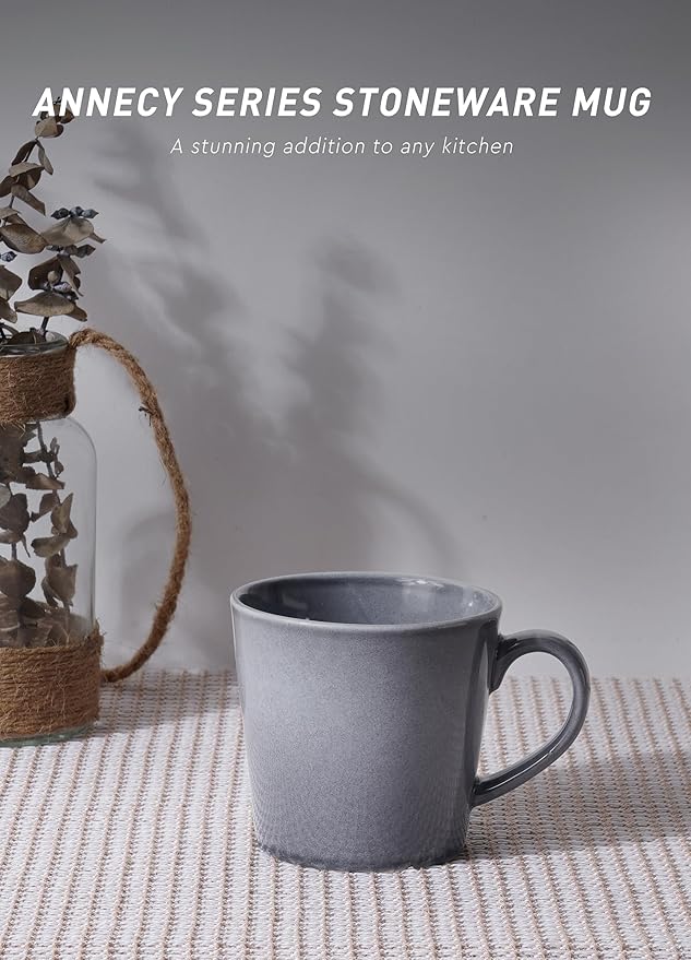 famiware Coffee Mug Set of 4, Annecy 14 oz Ceramic Reusable Cups Set with Handle, Microwavable and Dishwasherable Stoneware Drinkware Set for Tea, Milk, Water, Misty Blue