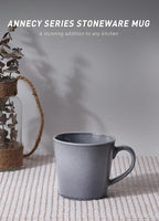 famiware Coffee Mug Set of 4, Annecy 14 oz Ceramic Reusable Cups Set with Handle, Microwavable and Dishwasherable Stoneware Drinkware Set for Tea, Milk, Water, Misty Blue