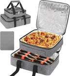 Insulated Casserole Carrier for Hot or Cold Food, Fits 8"-15" Baking Dish，Thermal Food Carrier Bag, Lasagna Lugger Tote for Potluck Parties/Picnic/Cookouts/Lunch, Grey，2 Pack