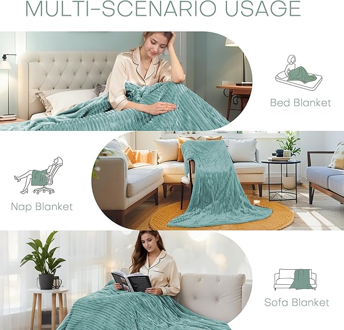 Electric Heated Blanket 50"x60" Throw Size with Cozy Flannel, 6 Heat Settings & 3 Hours Auto Off, Soft & Cozy Warming Throw for Home, Office, or Bed, Machine Washable, Bean Green