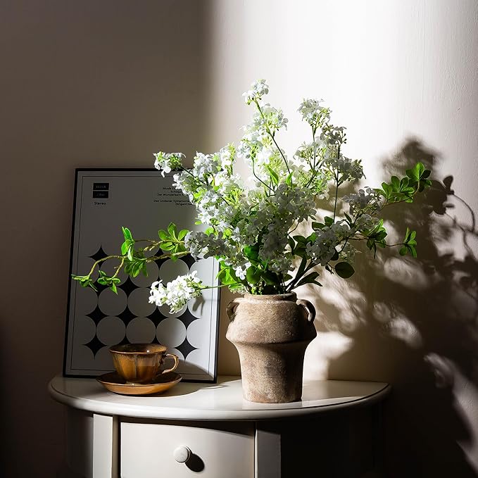 Ceramic Flower Vases, Terracotta Vase, 7 Inch Vintage Porcelain Vases for Home Decor, Decorative Farmhouse Vase with hadle for Home Decor, Living Room, Shelf Decor, Farmhouse, Table, Lyeec