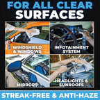 Window and Glass Cleaner Streak Free for Cars - Ammonia Free, Tinted Window Safe, Auto Glass Cleaner for Windows, Mirrors, Navigation Screens; Car, Truck, SUV and Home Use