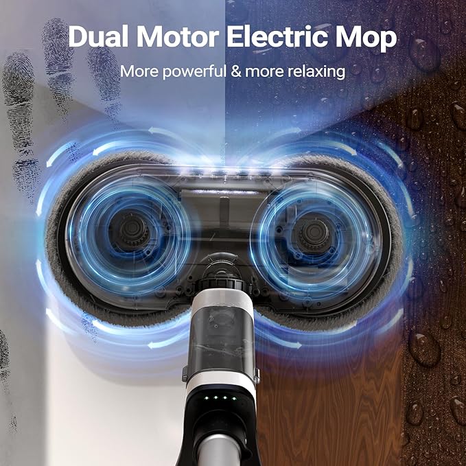 iDOO Cordless Electric Mop, Mops for Floor Cleaning Machine for Home, Detachable Water Tank & Headlight, Power Spin Spray Floor Scrubber for Tile, Hardwood, Laminate Cleaning, White-4 Pads