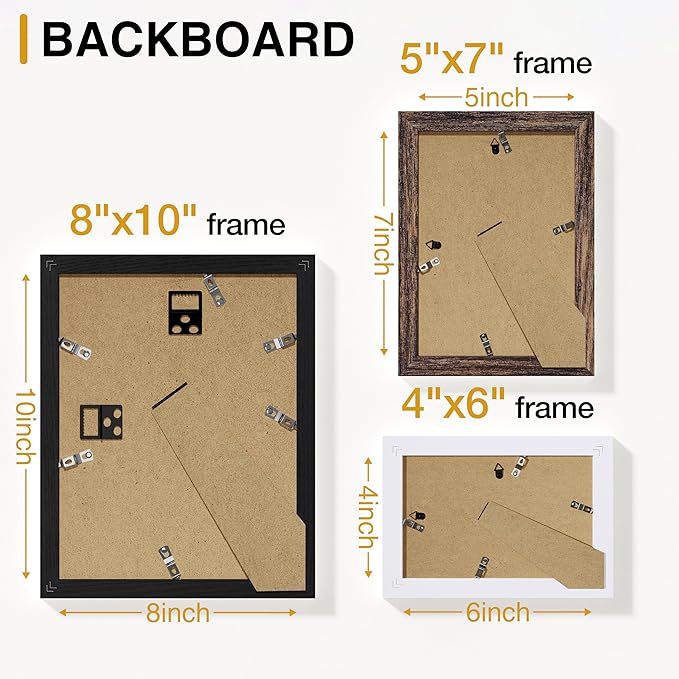 Vittanly 15 Pack Picture Frames Collage Wall Decor, Multi Sizes Including 3pcs 8x10, 6pcs 5x7 and 6pcs 4x6 Photo Frames, Gallery Frame Set for Wall or Tabletop Display, Black, Brown and White