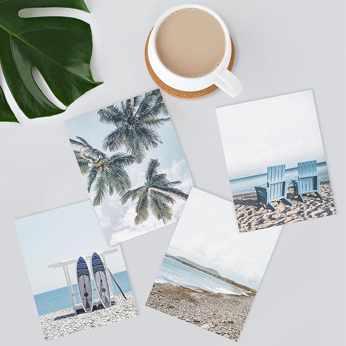 SIGNWIN Poster Bathroom Decor 8"x10"x 4, Wall Art Room Decor Multicolor for Living Room, Bedroom, Office White Surfboard Tropical Palm Tree Beach Shore Nature Wilderness Realism Landscape Colorful