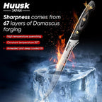 Huusk Damascus Boning Knife 8 inch, VG10 Brisket Trimming Knives for Meat Cutting, Flexible Fillet Knife, Butcher Knives, Kitchen Slicing Knives with Full Tang Handle, Birthday Dad Mom Gift