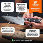 Dalstrong Professional Chef Knife - 8” Blade - Shogun Series ELITE - Damascus Chef Knife - Japanese AUS-10V Super Steel - G10 Black Handle - Razor Sharp - Chef Knife with Sheath
