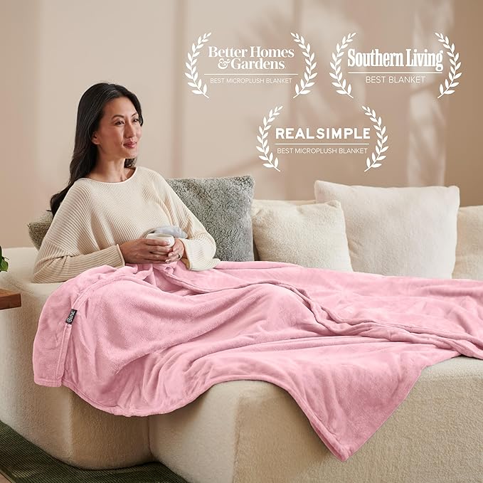 Bare Home Fleece Blanket - King Size - Ultra-Soft Lightweight for Bed, Sofa, and Couch - Luxury Microplush - Cozy Warm Blanket (King, Light Pink)