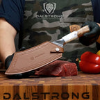 Dalstrong Chef & Cleaver Hybrid Knife - The 'Crixus' - 8 inch - Valhalla Series - 9CR18MOV HC Steel - White Resin & Wood Handle - Razor Sharp Chef's Knife - w/Leather Sheath