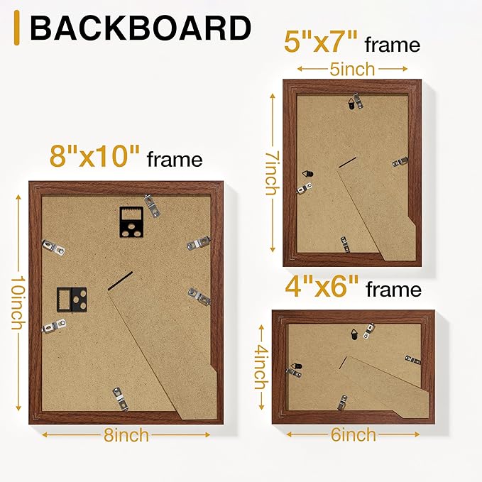 Vittanly 15 Pack Picture Frames Collage Wall Decor, Multi Sizes Including 3pcs 8x10, 6pcs 5x7 and 6pcs 4x6 Photo Frames, Gallery Frame Set for Wall or Tabletop Display, Walnut Brown