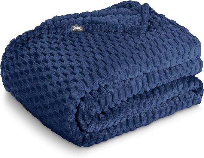 Bare Home Textured Fleece Blanket - Twin/Twin Extra Long - Ultra-Soft Lightweight for Bed, Sofa, and Couch - Luxury Microplush - Cozy Warm Blanket (Twin/Twin XL, Waffle Dark Blue)