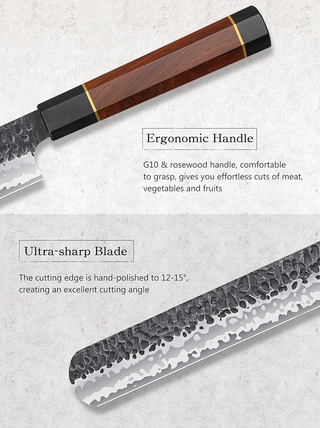 HOSHANHO 12 Inch Brisket Slicing Knife, Japanese Carving Knife for Meat Cutting and BBQ, Hand Forged Razor Sharp Slicing Knives with Ergonomic Octagonal Handle