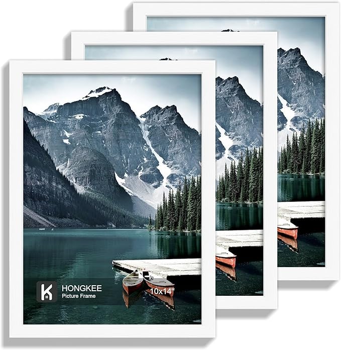 10x14 Picture Frame Set of 3 - Made of Real Glass and White Wooden Frame, 30 x40 Diamond Frame for Wall or Tabletop Display
