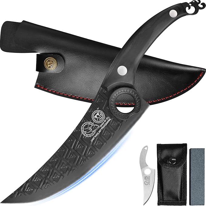 XYJ Authentic Since 1986, FULL TANG 8 Inch Boning Knife With Sheath, Stainless Steel Deboning Meat Cleaver for Meat Cutting, Vegetable Kitchen Knife for Outdoor Camping