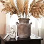 Quoowiit Ceramic Rustic Farmhouse Vase, Distressed Decorative Flower Vases for Home Decor, Ideal Shelf Decor, Brown Boho Vase for Living Room Bedroom Kitchen Office Decor Centerpiece Table Decorations