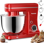 10-Speed Stand Mixer with 8-in-1 Splash Guard, Tilt-Head, 6QT Stainless Steel Bowl + Dishwasher-Safe Dough Hook/Whisk/Beater/Spatula for Baking Bread, Cakes, Cookies, Red