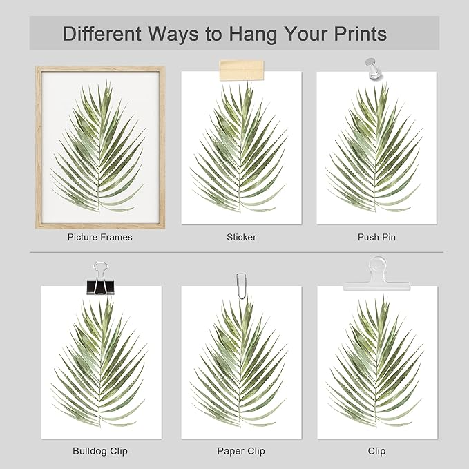 SIGNWIN Poster Bathroom Decor 8"x10", Wall Art Room Decor Multicolor for Living Room, Bedroom, Office Green Pastel Banana Palm Monstera Leaf Nature Wilderness Plant Art Floral Botanical