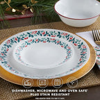 Corelle Vitrelle 18-Piece Christmas Service for 6 Dinnerware Set, Triple Layer Glass and Chip Resistant, Lightweight Round Holiday Plates and Bowls Set, Winter Berries