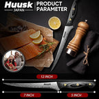 Huusk Damascus Fish Fillet Knife - 7 inch Flexible boning knife with VG10 Core, Kitchen Slicing Knife with Full Tang Handle, Birthday Dad Mom Gift
