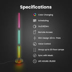 Feit Electric 52in Smart Floor Lamp, Syncs with Music, Millions of Colors, Wi-Fi Connected, Compatible with Alexa/Google, Custom Scenes & Effects, 25,000-Hour Lifetime, FLOOR52/RGB/AG