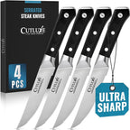 Cutluxe Steak Knives Set of 4, Serrated Steak Knives – Forged High Carbon German Steel, Full Tang, Ergonomic Handle Design – Artisan Series