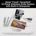 Ninja K62014 Foodi NeverDull Premium 14-Piece German Stainless Steel Knife System with Built-in Sharpener, Stainless Steel/Black