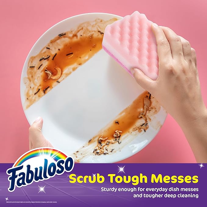 Fabuloso Sponges, Rainbow - Scratch-Free Scrubber for Dishes and Surfaces - Dishwashing Sponge for Bold and Bright Cleaning Experience, 4 Count