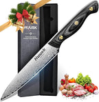 Huusk Damascus Kitchen Utility Knife, Japanes VG10 Small Chef Knife 5 inch with Ergonomic Wooden Handle, Versatile Knife for Vegetable Fruit Meat,Birthday Dad Mom Gift