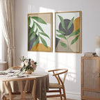 SIGNFORD Framed Canvas Print Wall Art Set Geometric Mid-Century Plant Collage Abstract Shapes Illustration Modern Art Decorative Nordic Nature for Living Room, Bedroom, Office - 24"x36"x2 Natural