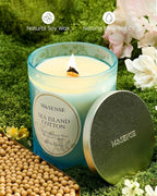M&SENSE Sea & Cotton Scented Candle, Cracking Wooden Wick Soy Wax, 18oz 100 Hours Long Lasting Clean Burn, Large Summer Candles for Home Decor, Non-Toxic Relaxing Aromatherapy Gifts for Women
