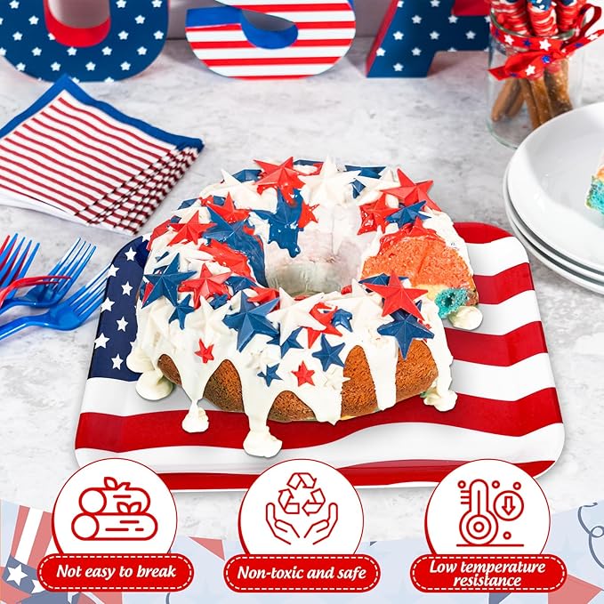 3Pcs Patriotic Serving Trays Red Blue White USA Flag Platter 4th of July Serving Dishes for Independence Day Veterans Day Party Decor
