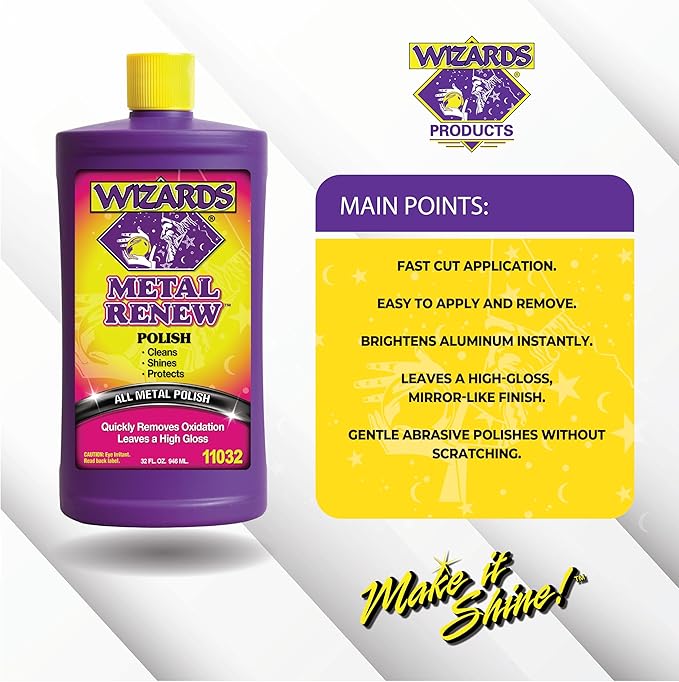 Wizards Metal Polish Cream Metal Renew - Cleans, Shines and Protects All Metals - Cream Fast-Cut Polish and Stainless Steel Cleaner - High Gloss Metal Polish - 32 oz