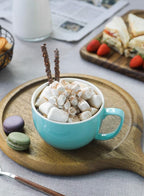 Teocera 24 oz Soup Bowls with Handles, Porcelain Large Coffee Mug Set, Jumbo Mugs, Soup Bowls Mugs set of 4 for Coffee, Oatmeal, Stew - Striped Design, Turquoise