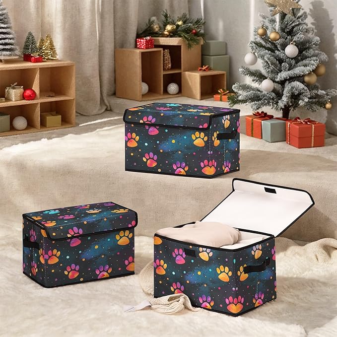 Stackable Clothes Storage Bins with Lids,Closet Organizers Fabric Printing Box for Home and Office,Blanket Clothes Organizers,Under Bed Storage Containers 3 Pack.