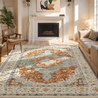 Topllen Washable Area Rug - 5'x7' Boho Living Room Rug, Non-Slip Soft Rugs Indoor for Bedroom Dining Room Office, Vintage Throw Large Carpet Stain Resistance (Rust, 5x7ft)