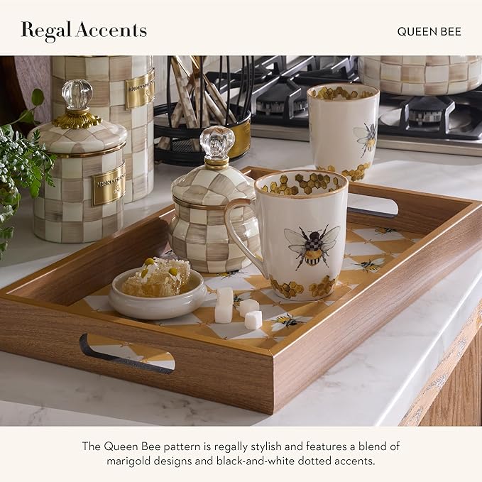 MACKENZIE-CHILDS Wooden Tray with Handles, Rectangular Tray for Serving, Queen Bee