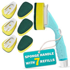 Dish Sponge with Handle – High-Density Absorbent Dish Washing Brush with Handle for Quick & Easy Dishwashing – Non-Scratched Cellulose, Leak-Proof Design for No-Mess Soap Application & Comfortable Use
