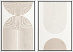 SIGNFORD Framed Canvas Print Wall Art Set Beige & White Duotone Geometric Spiral Polygons Abstract Shapes Illustrations Modern Art Decorative Minimalist Relax/Cozy for Bedroom - 16"x24"x2 White