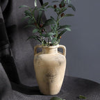 Ceramic Flower Vase, 8.85 inch Tall Terracotta Vase with 2 Handles, Rustic Farmhouse Vase for Home Decor, Living Room Shelf Decor, Enterway, Table