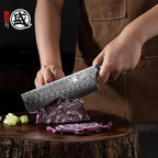 MITSUMOTO SAKARI Nakiri Vegetable Knife 6.5 inch, S301 Damascus Steel Chef Knife (Hand Forged)