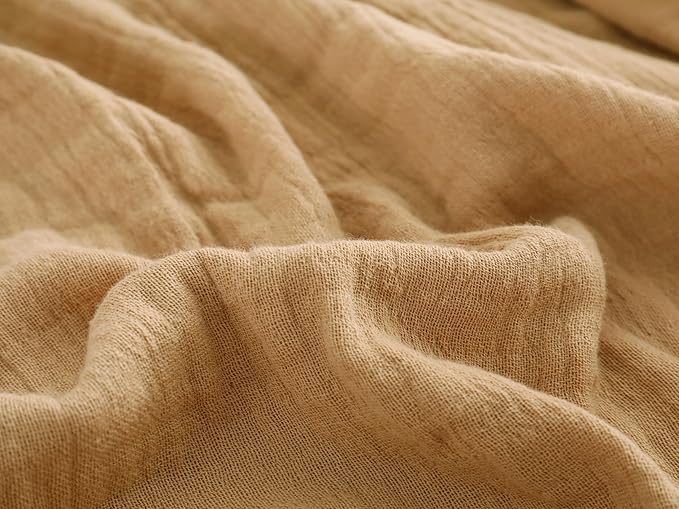 100% Cotton Muslin Throw Blanket for Bed, Couch, Small, Decorative, Soft, Pre-Washed, Breathable and Lightweight Gauze Blanket with Tassels, Suitable for All Seasons, Sand, 50"x60"