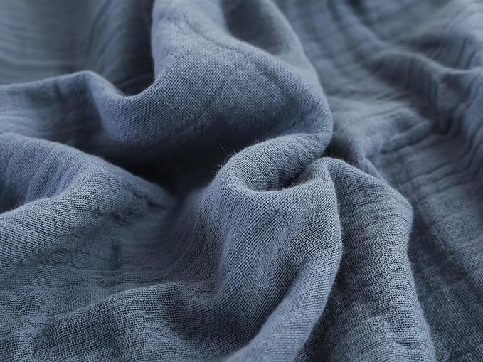 100% Cotton Muslin Throw Blanket for Bed, Couch, Small, Decorative, Soft, Pre-Washed, Breathable and Lightweight Gauze Blanket with Tassels, Suitable for All Seasons, Grey Blue, 50"x60"