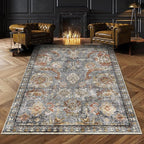 RUGSURE Washable Area Rugs - Perfect for Living Room, Bedroom, Kids Room, Nursery - Stain & Water Resistant Non-Slip, Pet & Child Friendly, Vintage Tribal Area Rugs (Turmeric and Grey, 9' x 12')