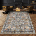 RUGSURE Washable Area Rugs - Perfect for Living Room, Bedroom, Kids Room, Nursery - Stain & Water Resistant Non-Slip, Pet & Child Friendly, Vintage Tribal Area Rugs (Turmeric and Grey, 3' x 5 ')