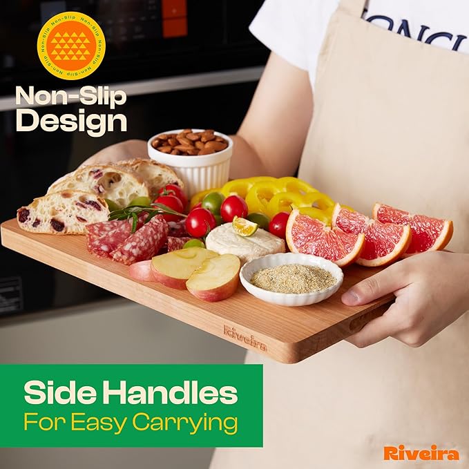 Riveira Cherry Wood Cutting Board – Gourmet Black Cherry Grandeur: 24 x 18 Wooden Cutting Board – Wooden Cutting Boards For Kitchen Decorative – Innovative Juice Grooves Cherry Wooden Chopping Board