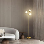 Globe Mid Century Tree Floor Lamp with 3 Light Bulbs,70in Tall Standing Glod Floor Lamp with Frosted Glass Shade for Living Room,Office,Bedroom, Study Room, Hotel, Antique Brass Lighting