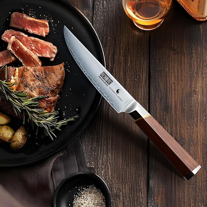 HOSHANHO Steak Knives Set of 6, Ultra Sharp 4.5 Inch Professional Non Serrated Steak Knife Set for Precise Cutting, Japanese High Carbon Steel Steak Knife with Ergonomic Handle