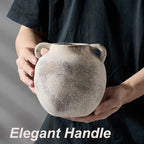 Antique Ceramic Vase, 5.8 Inch Terracotta Vase with Handles, Decorative Rustic Vase for Home Decor, Farmhouse, Living Room, Table, Bedroom, Entrance, Office - Gray